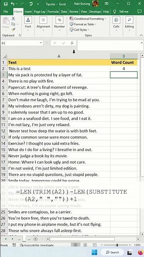Words Count in Excel - Excel Tips and Tricks #shorts