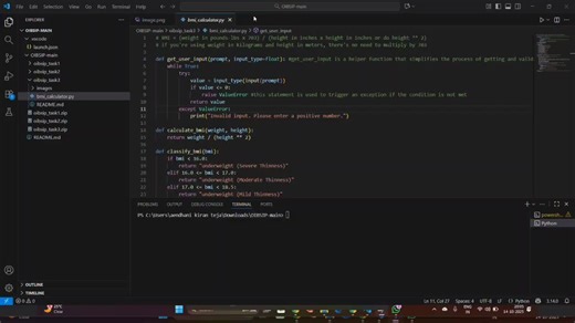 Built a Python BMI Calculator with User Input Validation and Categorization | Nithin Reddy Dasari posted on the topic | LinkedIn