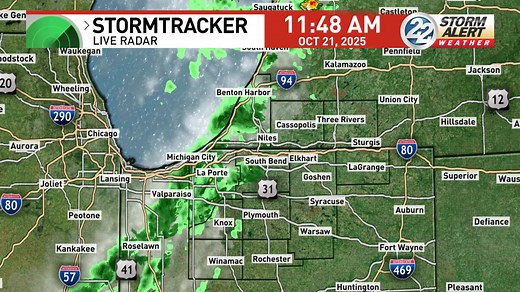 12:15 Stormtracker Radar Update: A line of rain showers is moving through the area as of this post. What is it doing where you live/work? wsbt.com/weather | Abby Weppler WSBT