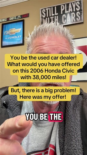 You be the used car dealer! 2006 Honda Civic with only 38,000 miles! But, the customer made a mistake on the title and DMV has marked the title as true miles unknown! Would you make an offer on it? If so, what do you think it’s worth? #cardealership #usedcardealer #usedcarsales #carsalesman #tiktokcartalkcontest