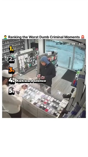 DeadInside on Instagram: "This video is a compilation of 5 unbelievably clumsy and poorly executed criminal attempts! Watch as we count down the moments where these criminals completely failed their missions: 5. Awkward Silence: The robber enters the cell phone store, only to have a painfully long, silent staredown with the employee before making a hasty retreat. 4. Undercover Cop: A shoplifter tries to sneak past the security gates, only to be stopped and promptly detained by an employee who tu