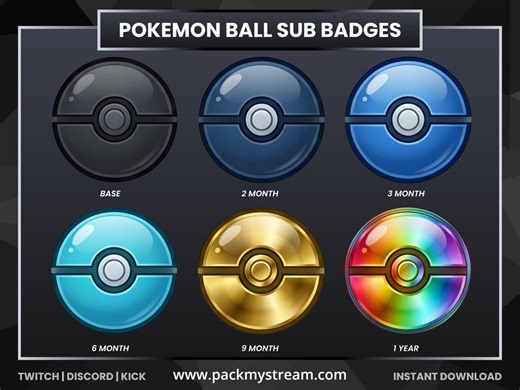Monster Ball Sub Badges | Twitch Sub Badges | Monster Ball Badges | Streamer Badges | Discord Emotes | Gaming Badges | Instant Download - Etsy