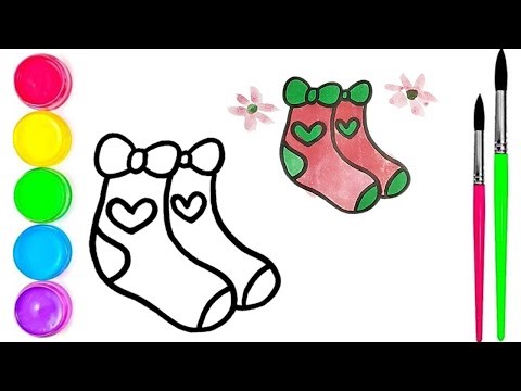 How To Draw cute Socks Drawing, Painting & water Coloring For Kids and Toddlers_🌈🎨