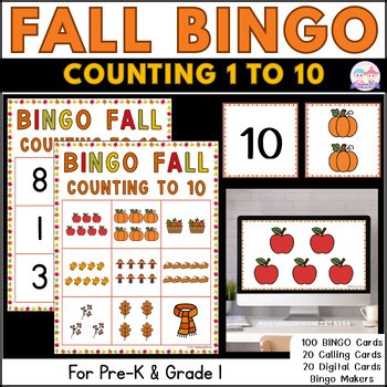 Fall Math Bingo | Counting to 10 Game for Preschool and Kindergarten