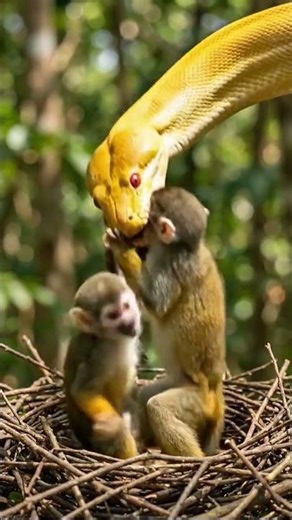 Monkey protects his babies from Snake brutal attack 😭#shorts #wildlife