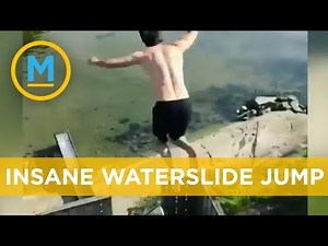 Man makes risky jump onto water slide | Your Morning