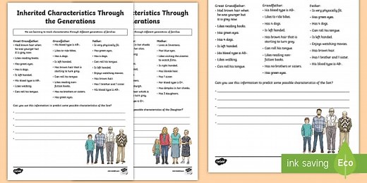 Inherited Characteristics Through the Generations Worksheets