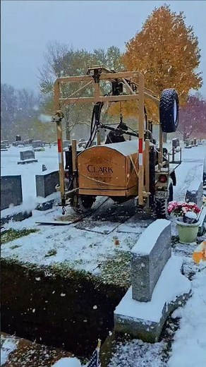 Setting A Clark Burial Vault In Morning Snow Showers #Clarkburialvalt #grave #funeral #gravesite