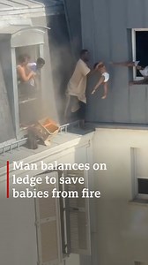 690K views · 15K reactions | A man has been filmed balancing on the six-storey ledge of a burning Paris apartment building to rescue his neighbour’s babies. Their mother soon followed across the narrow ledge to safety. No one was seriously injured in the fire but several were treated for smoke inhalation. The cause of the fire remains unknown. | BBC News Africa | Facebook