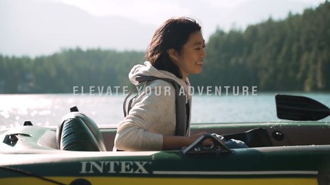 Intex Excursion 5 Inflatable Boat Set w/Transom Mount Trolling Motor