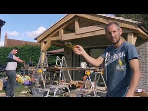 waney edge board on gable summer house