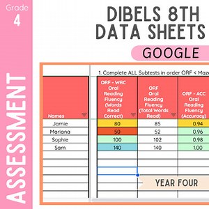 Data Tracking Spreadsheet for DIBELS 8th | Year Four | Google Sheets | DIBELS