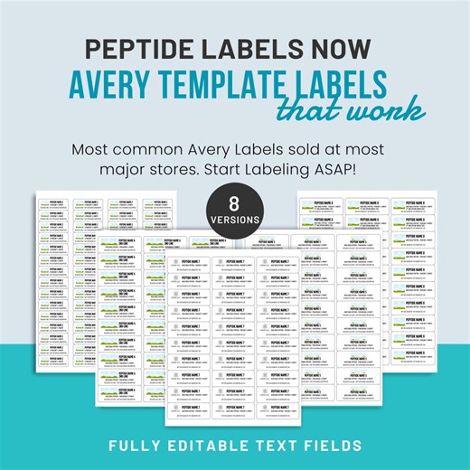 Print Editable Peptide Vial Labels Using Avery Address Labels | Pro Layouts | 30 & 60 a Page Avery 5160 8160 5195 18294 Printer Templates - Etsy Canada