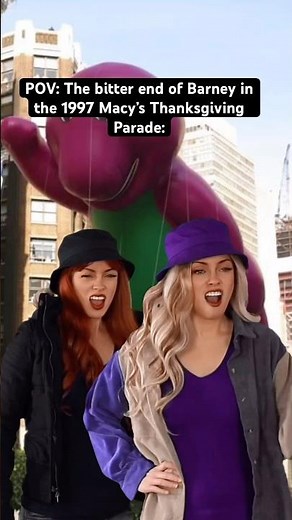 The bitter end of the Barney balloon in the 1997 Macy’s Thanksgiving Parade. #90skids #nostalgia