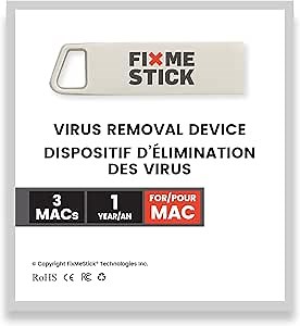 FixMeStick Computer Virus Removal Stick for Apple Macs - Unlimited Use on Up to 3 Apple Laptops or Desktops for 1 Year - Works with Your Antivirus