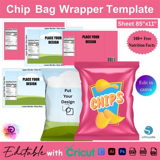 Chip Bag Template, Custom Chip Bag, DIY Potato Chip Wrapper, Chip Bag SVG, Chip Bag Label, Editable Chip Bag, Blank Chip Bag, Chip Bag Wraps - Etsy