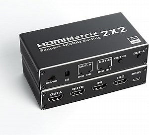 HDMI Matrix 2x2 Matrix Switch 2 in 2 Out Switcher Splitter Box mit IR-Fernbedienung, unterstützt Ultra 4K @ 60Hz YUV 4:2:0, 4K @ 30Hz, 3D, 1080P, HDMI 1.4, HDCP 1.4
