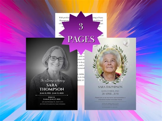 Editable Funeral Invitation Template, Memorial Service Invitation, Death Announcement, Celebration of Life, Printable Memorial Card - Etsy