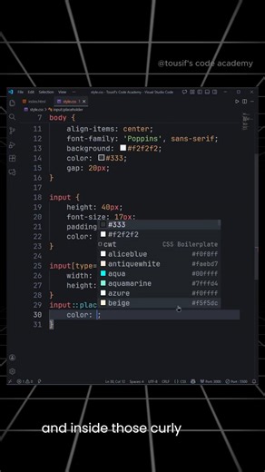 Change Placeholder & Checkbox Color in CSS — Easy & Beginner-Friendly Tutorial In this video, you’ll learn how to change the color of an input placeholder and customize the color of a checkbox using CSS. We often modify text color inside an input field, but many beginners don’t know how to style the placeholder. You will also see how easily you can change a checkbox color using the accent-color property. Topics Covered: ✔ Change input placeholder color ✔ Use double colon placeholder selector ✔ A
