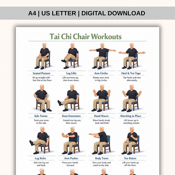 Printable Tai Chi Chair Workouts, Tai Chi Exercise Chart, Tai Chi Chair Exercise Chart PDF, Workout Plan PDF, Digital Download - Etsy