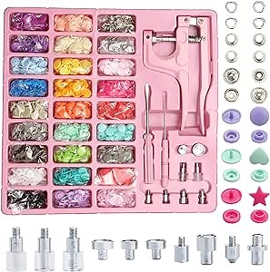 LYNDA Plastic and Metal Snap Buttons with Snaps Pliers Set,300 Sets Plastic and Metal Snap Buttons for Sewing and Crafting (Pink)