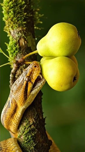 Golden Python’s Natural Bite on a Ripe Pear | Ultra Realistic 8K #asmr #wildlife #fruit