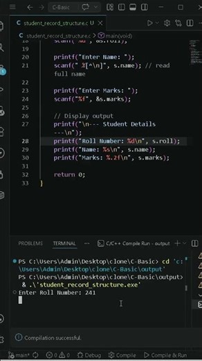 Structures in C Explained Student Record Program for Beginners #cprogramming #coding #correctcoding