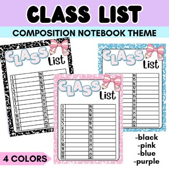 Class List- Composition Notebook Themed-Editable Template- Back to School