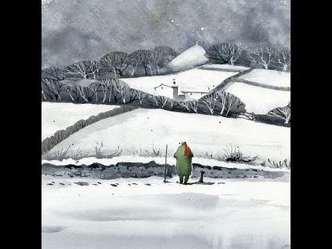 Winter scene for Christmas card. Watercolour tutorial.