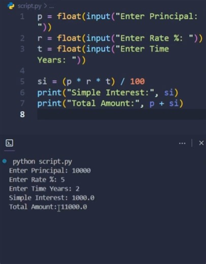 Simple Interest Calculator in Python | Easy Tutorial #Shorts