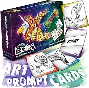 Mythical Creatures Art Prompts Card Game — 150 Drawing Prompt Cards, Gift for Artists Ideas — Imagination Games for Kids, Tweens, Teens & Families, Classroom & Homeschool Teachers Creativity Activity