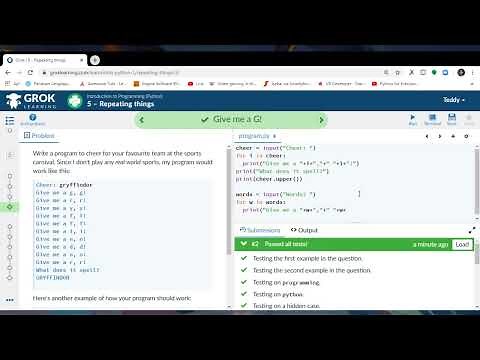 Grok Learning: Introduction to Programming Python Walkthrough Part 3 (Python Learning)