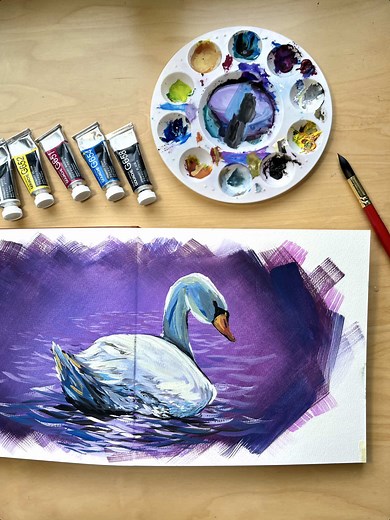 Swan Lake for a swan painting #gouache #sketchbook #swan #tutorial #fyp