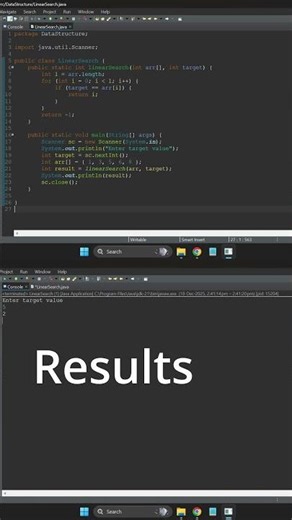Linear Search in Java with Output 🚀 | Java Tutorial #shorts