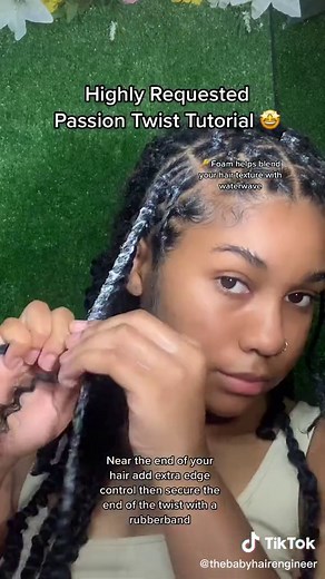 Tutorial on the rubber band method for passion twists. The mousse-edge control combo is key to gerting a good blend between your hair & the extensions #naturalhairtiktok #passiontwists #blackgirltiktok #protectivestyles #crisscrossbraids #crisscrosshairstyle