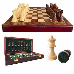 25x25 cm Chess Set, Wooden Magnetic Folding Chess Set with Built-In Storage | eBay