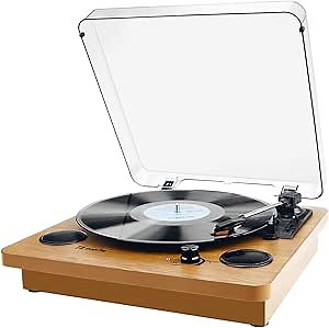 Popsky Record Player,Built-in Dual Channel Stereo Speakers with New Upgraded Ruby Stylus, 3-Speed Premium Retro Bluetooth Turntable Suitable for Gift Giving, with AM/FM Function.