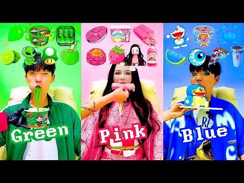 COLOR FOOD MUKBANG🔥 [Green🐸 • Pink🌸 • Blue🥶]