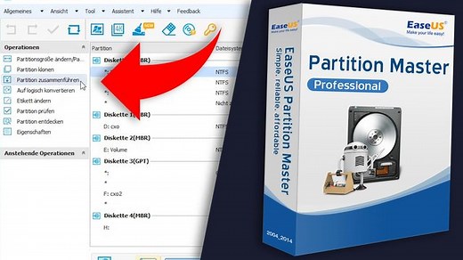 EaseUp Partition Master zum Verwalten der Festplatte