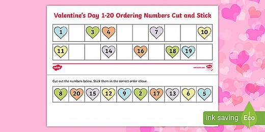 1 - 20 Ordering Numbers Cut and Stick Worksheet