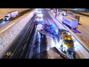 North York: Convoy of freeway heavy plows on the 401 escorted by MTO + OPP 1-17-2022