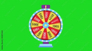 Wheel of fortune animation. Rotating colorful wheel of luck or fortune, roulette fortune spinning wheels, casino wheel. Colorful Wheel fortune 3D 4K animation Green screen background