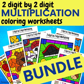 2 Digit by 2 Digit Multiplication Color by Number Coloring Worksheets Bundle