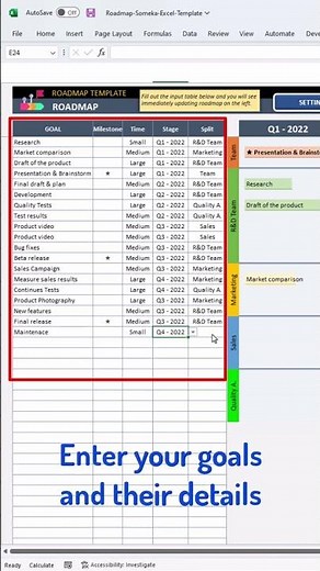 Roadmap in Excel in 60 Seconds | Project Management Tool #shorts