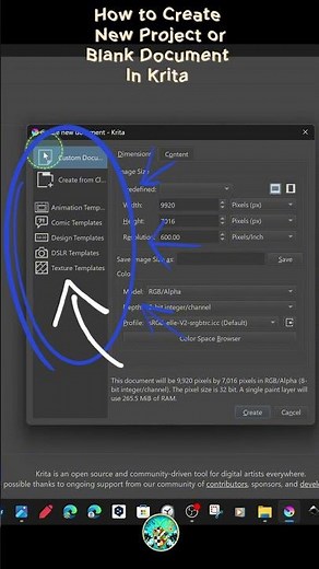 How to Create New Project or Blank Document In Krita