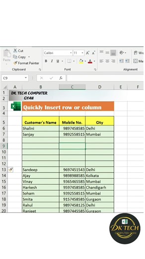 Quickly Insert multiple rows or columns in Excel | Excel new tips💯🚀 #exel #fblifestyle #Microsoft #short #trend | DK TECH Computer GYAN