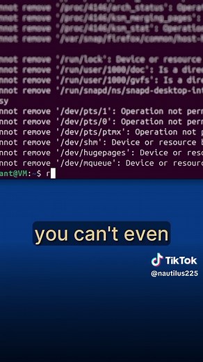 sudo rm -rf / Infamous sudo rm -rf / command will delete every single file, every single folder, every program on your Linux machine. You will be able to observe in real time how your system is crumbling apart, bit by bit. #tech #linux #pc #techtok #techtips