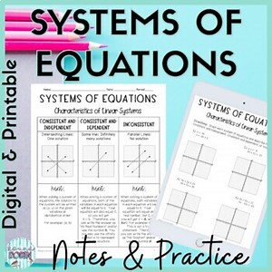 Solving Systems of Equations Guided Notes Practice Homework Worksheets Algebra