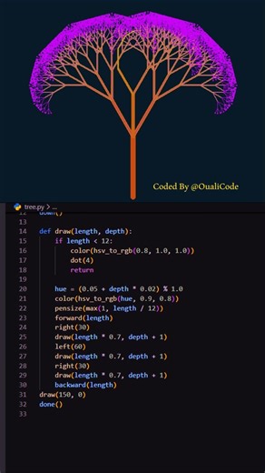 Create a Beautiful Tree Using Python Turtle #correctcoding #shorts #oualicode #python