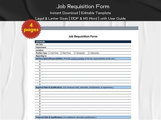 Job Requisition Form Editable and Printable Template With Manual | HR Professionals Template | Hiring and Recruitment Forms | HR Forms - Etsy Australia